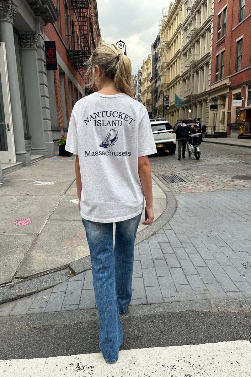 T-Shirt Brandy Melville Penelope Nantucket Island Grise Clair | CLY-02716018